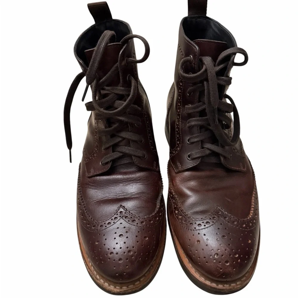 Thursday Boot Company Men's Dark Brown Leather Chukka Brogue Boots, pre-owned